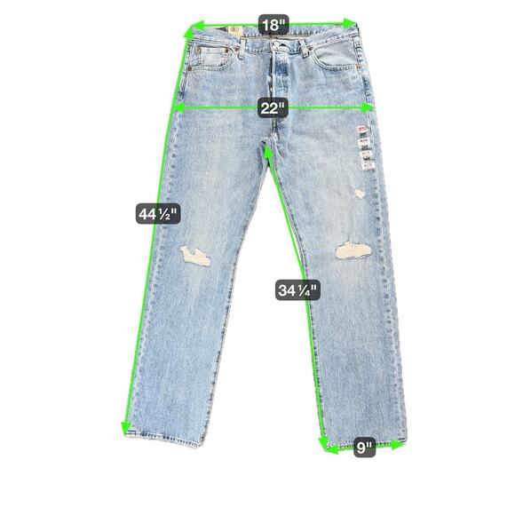 NWT Levi’s Jeans Mens 36x34 Blue 501 Straight Fit Button Fly Denim Casual Preppy - Picture 8 of 8